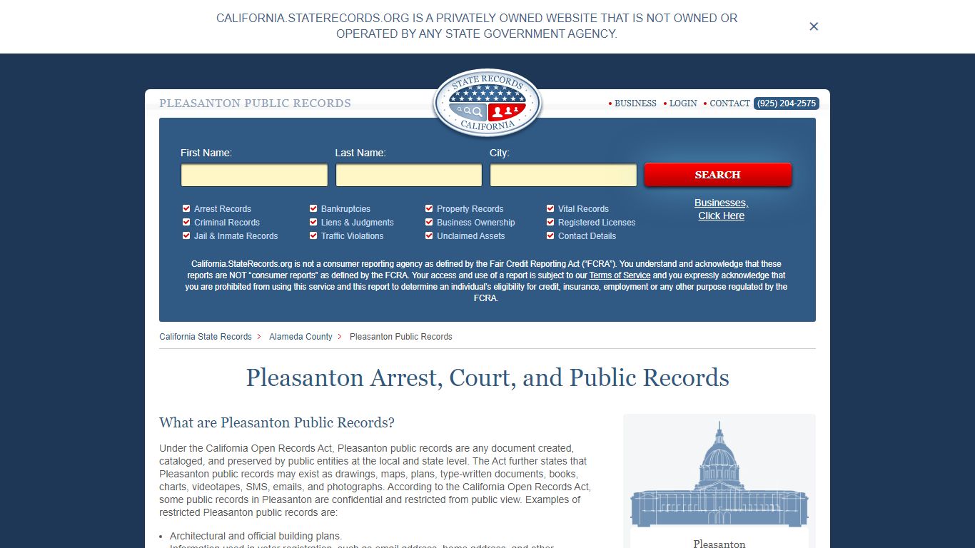 Pleasanton Arrest and Public Records | California.StateRecords.org