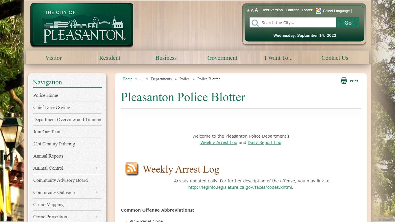 City of Pleasanton, CA - Police Blotter