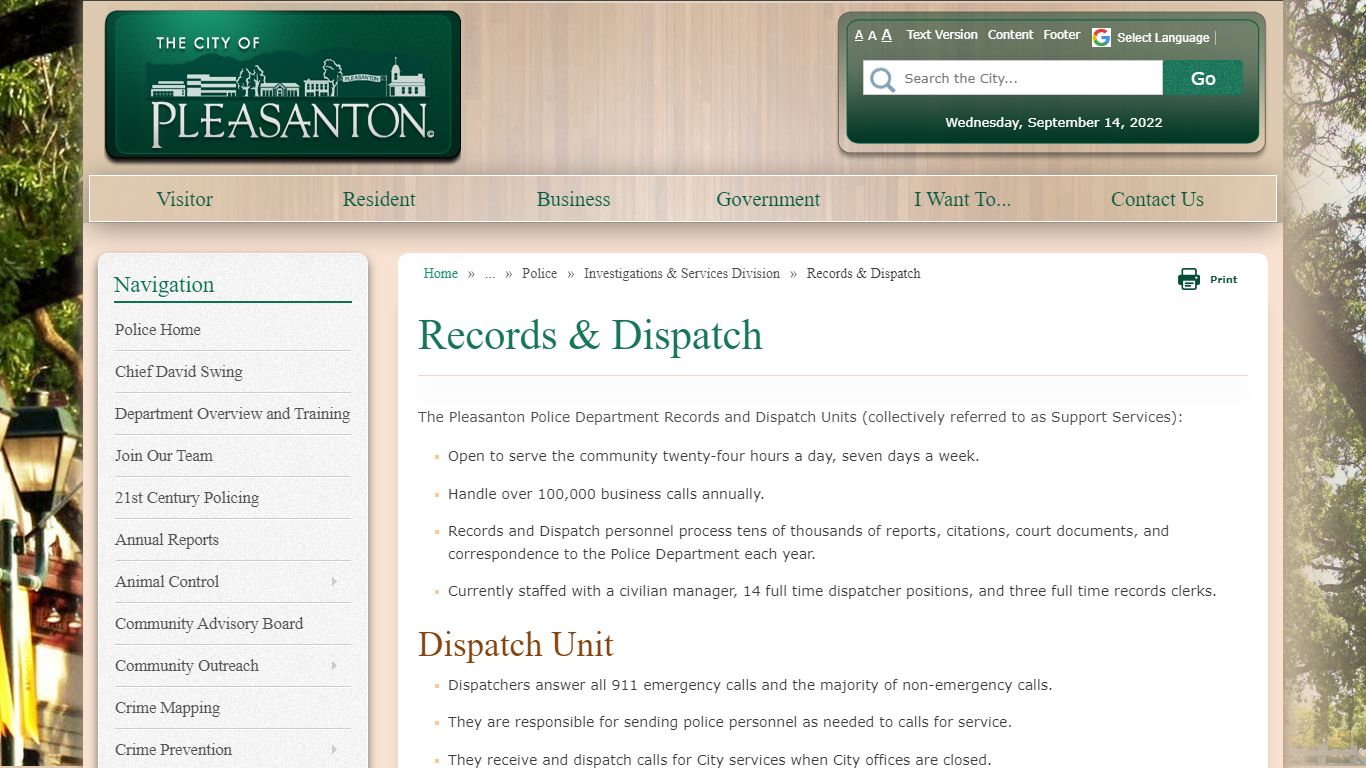 City of Pleasanton, CA - Records & Dispatch